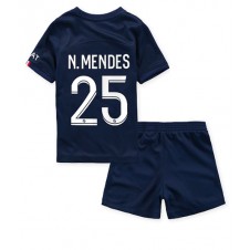 Paris Saint-Germain Nuno Mendes #25 Hjemmedraktsett Barn 2022-23 Kortermet (+ korte bukser)